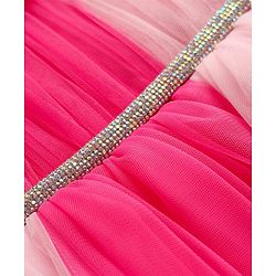 Babyhug 5 layer with Cotton Lining  Mesh Sleeveless Flared Partywear Dress With Floral Corsage and waist belt - Dark Pink