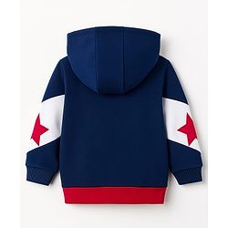 Babyhug Cotton Knit Full Sleeves Hooded Sweatjacket With Football Patch & Kangaroo Pockets - Navy Blue Red & White