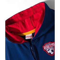 Babyhug Cotton Knit Full Sleeves Hooded Sweatjacket With Football Patch & Kangaroo Pockets - Navy Blue Red & White