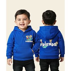 Babyhug Cotton Knit Full Sleeves Hooded Sweatshirt With Animal Graphics & Kangaroo Pockets - Blue