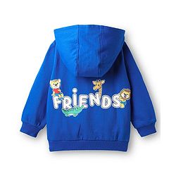 Babyhug Cotton Knit Full Sleeves Hooded Sweatshirt With Animal Graphics & Kangaroo Pockets - Blue