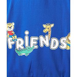 Babyhug Cotton Knit Full Sleeves Hooded Sweatshirt With Animal Graphics & Kangaroo Pockets - Blue