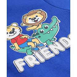 Babyhug Cotton Knit Full Sleeves Hooded Sweatshirt With Animal Graphics & Kangaroo Pockets - Blue