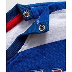 Babyhug Cotton Knit Full Sleeves Striped Sweatshirt with Text Embroidery & Kangaroo Pocket - Multicolor