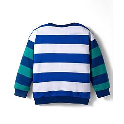 Babyhug Cotton Knit Full Sleeves Striped Sweatshirt with Text Embroidery & Kangaroo Pocket - Multicolor
