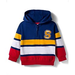 Babyhug Cotton Knit Full Sleeves Hooded Sweatshirt With Text Embroidery - Navy Blue