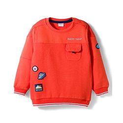 Babyhug Cotton Knit Full Sleeves Sweatshirt with Text Patches Detailing - Red