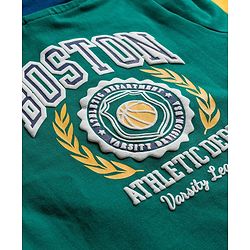 Babyhug Cotton Knit Full Sleeves Hooded SweatJacket with Kangaroo Pocket Front & Back Text Graphic - Green