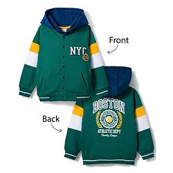 Babyhug Cotton Knit Full Sleeves Hooded SweatJacket with Kangaroo Pocket Front & Back Text Graphic - Green