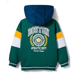 Babyhug Cotton Knit Full Sleeves Hooded SweatJacket with Kangaroo Pocket Front & Back Text Graphic - Green