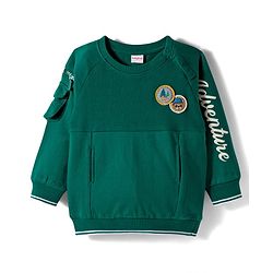 Babyhug Cotton Knit Full Raglan Sleeves Sweatshirt with Text Graphic & Patch Detailing - Green