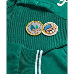 Babyhug Cotton Knit Full Raglan Sleeves Sweatshirt with Text Graphic & Patch Detailing - Green