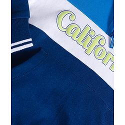 Babyhug Cotton Knit Full Sleeves Front Open Hooded Sweatshirt with California Text Print - Navy Blue & Blue