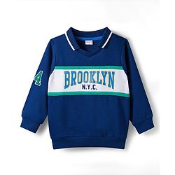 Babyhug Cotton Knit Full Sleeves Cut & Sew Sweatshirt with Text Graphic - Navy Blue