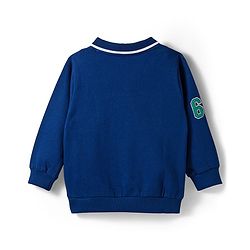 Babyhug Cotton Knit Full Sleeves Cut & Sew Sweatshirt with Text Graphic - Navy Blue