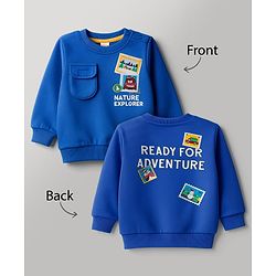 Babyhug Cotton Knit Full Sleeves Sweatshirt with Nature Graphics & Patch Detailing - Blue