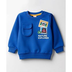 Babyhug Cotton Knit Full Sleeves Sweatshirt with Nature Graphics & Patch Detailing - Blue