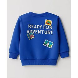 Babyhug Cotton Knit Full Sleeves Sweatshirt with Nature Graphics & Patch Detailing - Blue