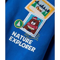 Babyhug Cotton Knit Full Sleeves Sweatshirt with Nature Graphics & Patch Detailing - Blue
