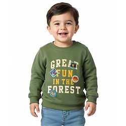 Babyhug Cotton Knit Full Sleeves Sweatshirt With Text Print & Patch - Green
