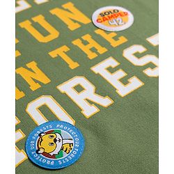 Babyhug Cotton Knit Full Sleeves Sweatshirt With Text Print & Patch - Green
