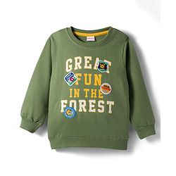 Babyhug Cotton Knit Full Sleeves Sweatshirt With Text Print & Patch - Green