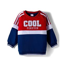 Babyhug Cotton Knit Full Sleeves Sweatshirt With Text Embroidery - Red & Blue