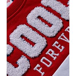Babyhug Cotton Knit Full Sleeves Sweatshirt With Text Embroidery - Red & Blue