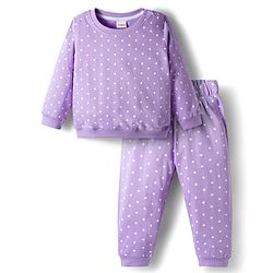 Babyhug Cotton Knit Full Sleeves Co-ords Night Suit With Polka Dot Print - Lavender