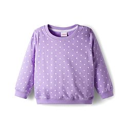 Babyhug Cotton Knit Full Sleeves Co-ords Night Suit With Polka Dot Print - Lavender