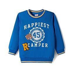 Babyhug Cotton Knit Full Sleeves Sweatshirt With Text Print & Teddy Bear Patch - Blue