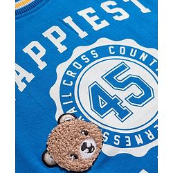 Babyhug Cotton Knit Full Sleeves Sweatshirt With Text Print & Teddy Bear Patch - Blue