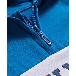 Babyhug Cotton Knit Full Sleeves Cut & Sew Hooded Sweatshirt with Text Graphic & Kangaroo Pocket - Yellow & Blue
