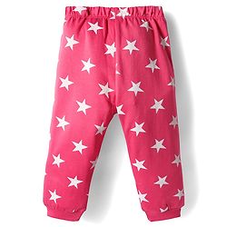 Babyhug Cotton Knit Full Sleeves Co-ords Nigth Suit with Star Print - Pink