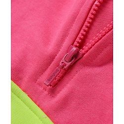 Babyhug Terry Knit Premium Light Gauge Terry Full Length Hooded T-Shirt and Joggers with Smiley Print - Neon Green & Pink