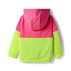 Babyhug Terry Knit Premium Light Gauge Terry Full Length Hooded T-Shirt and Joggers with Smiley Print - Neon Green & Pink