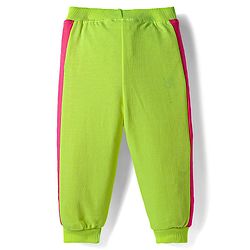 Babyhug Terry Knit Premium Light Gauge Terry Full Length Hooded T-Shirt and Joggers with Smiley Print - Neon Green & Pink