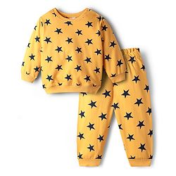 Babyhug Loop Knit Terry Full Sleeves Co-Ord Night Suit With Star Print - Yellow