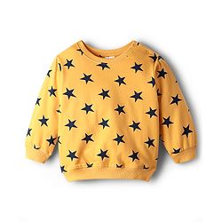 Babyhug Loop Knit Terry Full Sleeves Co-Ord Night Suit With Star Print - Yellow