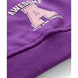 Babyhug Knit Premium Light Gauge Terry Full Sleeves  Top and Joggers Set With Cut & Sew Detailing & Awesome Text Print - Purple & Pink
