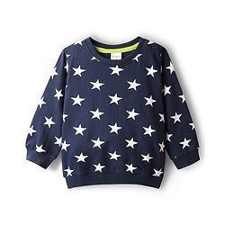Babyhug Cotton Knit Full Sleeves Co-ords Night Suit With Star Print - Navy Blue