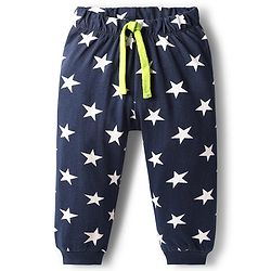Babyhug Cotton Knit Full Sleeves Co-ords Night Suit With Star Print - Navy Blue