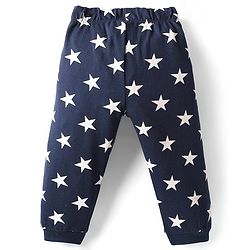 Babyhug Cotton Knit Full Sleeves Co-ords Night Suit With Star Print - Navy Blue