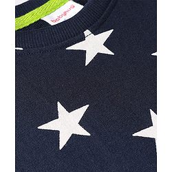 Babyhug Cotton Knit Full Sleeves Co-ords Night Suit With Star Print - Navy Blue