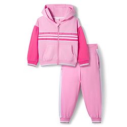 Babyhug Knit Premium Light Gauge Terry Full Sleeves Hooded Top & Joggers Set With Text Print - Pink