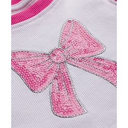 Babyhug 100% Cotton Terry Knit Full Sleeves Sweatshirt Jacket Inner Top & Pant Set with Bow Applique - Pink & White