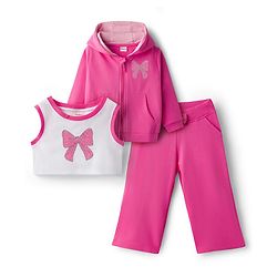 Babyhug 100% Cotton Terry Knit Full Sleeves Sweatshirt Jacket Inner Top & Pant Set with Bow Applique - Pink & White