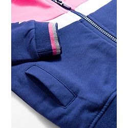 Babyhug Knit Premium Light Gauge Terry Full Sleeves Hooded Sweatjacket & Lounge Pant Set With Star Print - Pink & Navy Blue