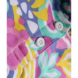 Babyhug Terry Knit Half Sleeves Co-ords Hooded Sweatshirt & Shorts Set with Tropical Theme Print - Multicolor