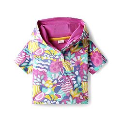 Babyhug Terry Knit Half Sleeves Co-ords Hooded Sweatshirt & Shorts Set with Tropical Theme Print - Multicolor
